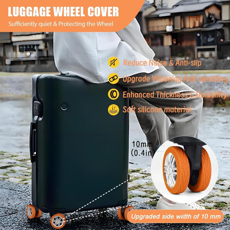 KOVNGE Upgrade Luggage Wheel Covers, 8pcs Suitcases Wheel Protector,Wear-Resistant, Anti-Noise, Silicone Protectors For 2-2.4"Luggage Spinner,Accessories for Travel (Orange) - Image 3